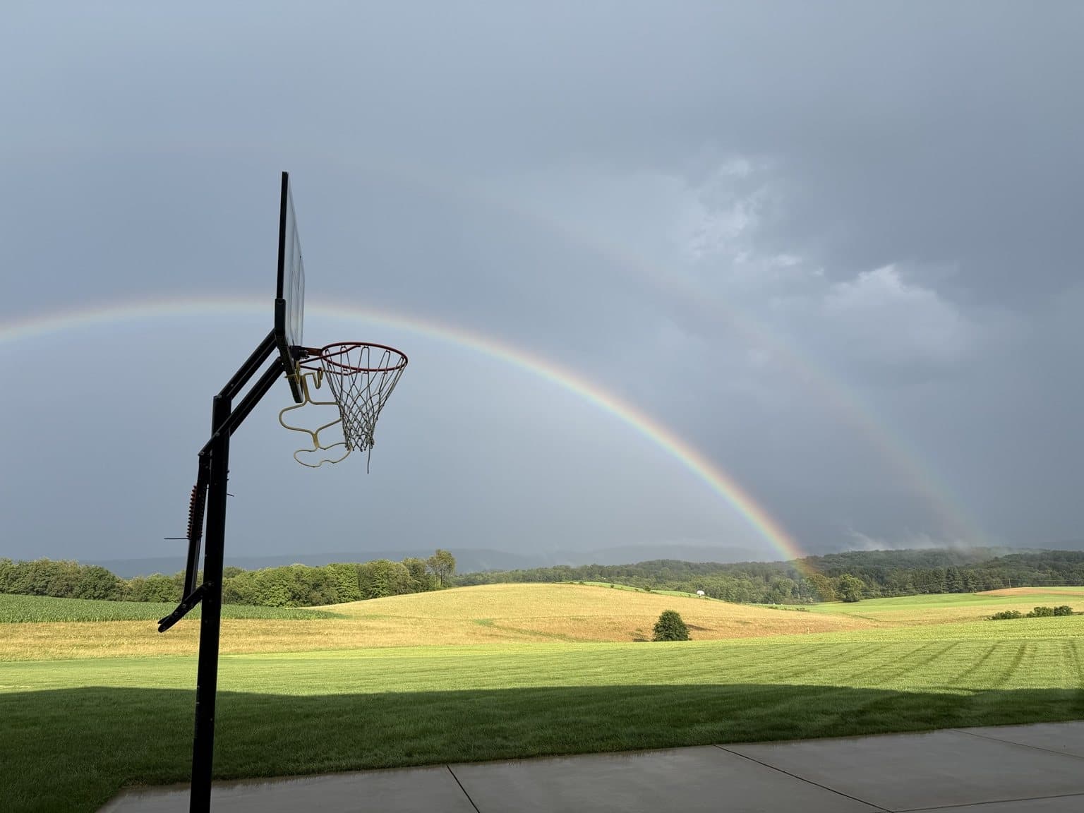 Double rainbow over fields in Ligonier, Pennsylvania